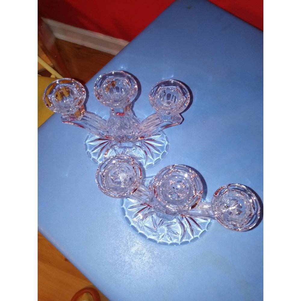 Three Tier Clear Lotus Candeabra  Carriage house